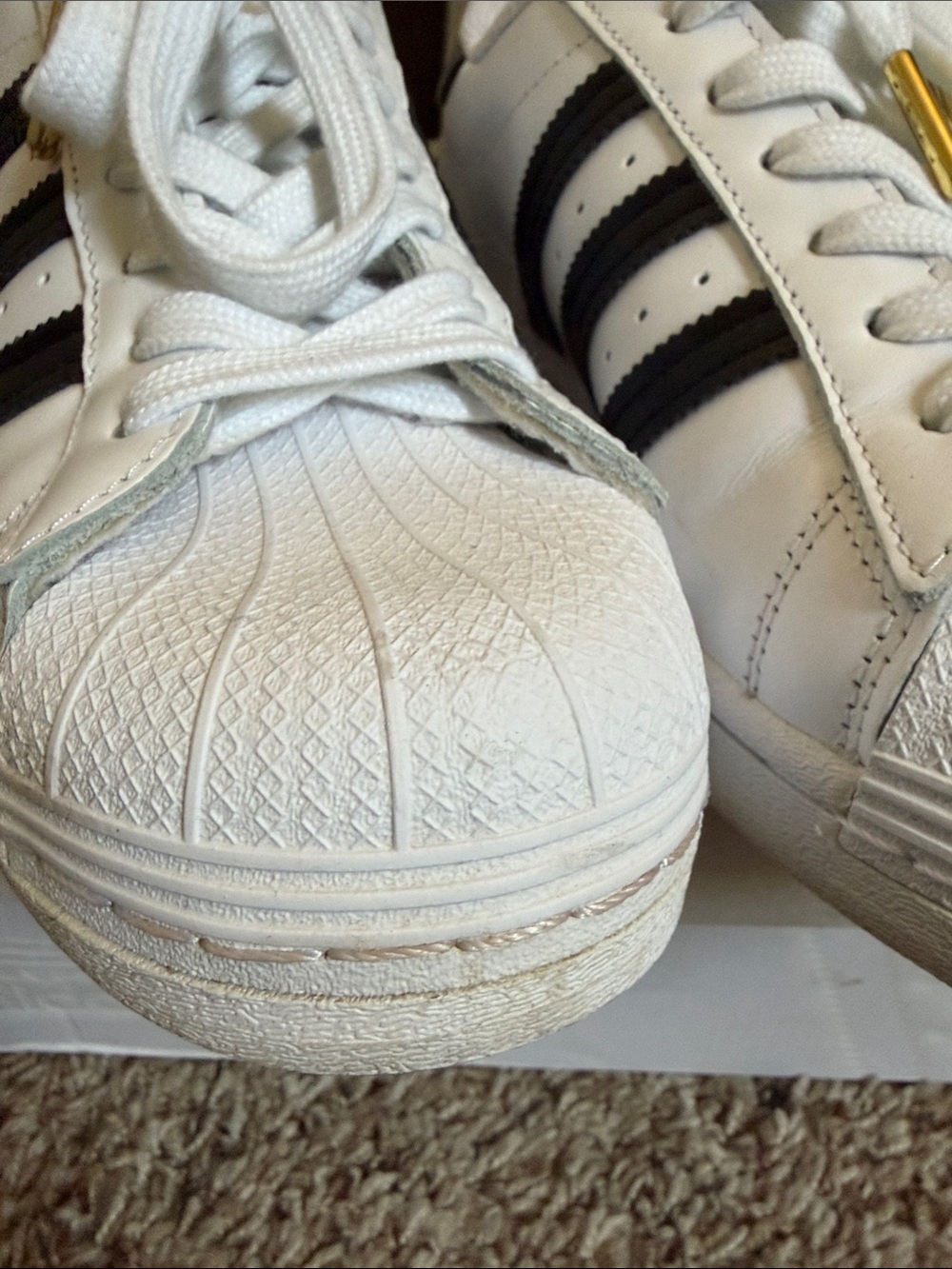 adidas White Leather Sneakers with Black Stripes & Floral Detail - Picture 4 of 12